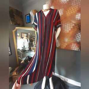 Zara Striped Navy and Red Midi Tunic Dress